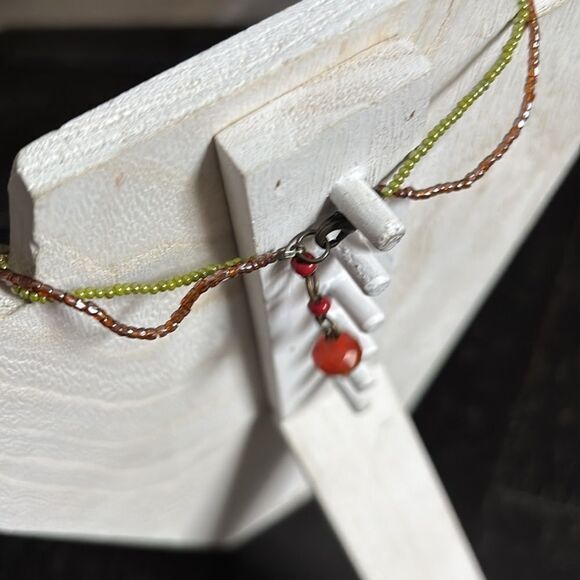 David Aubrey Coral Ted Butterfly Green Seed Bead Layered Necklace Luxury​​​​​ - Picture 6 of 9